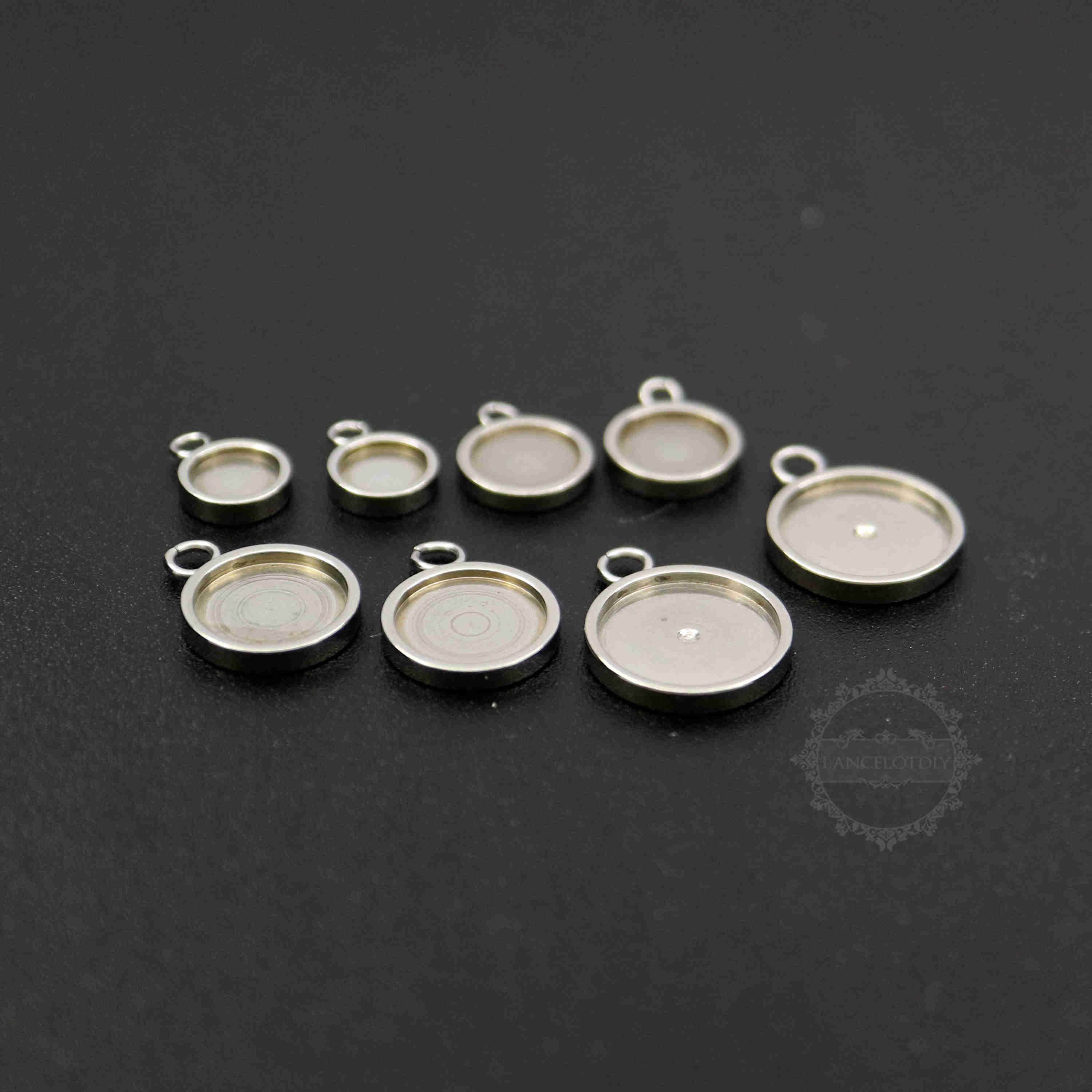 10pcs 6-12mm silver stainless steel round bezel charm settings DIY cabochon tray DIY pendant supplies 1411211 - Click Image to Close